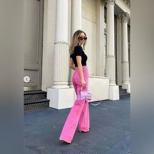 ZARA Pink Wide Leg Jeans 4